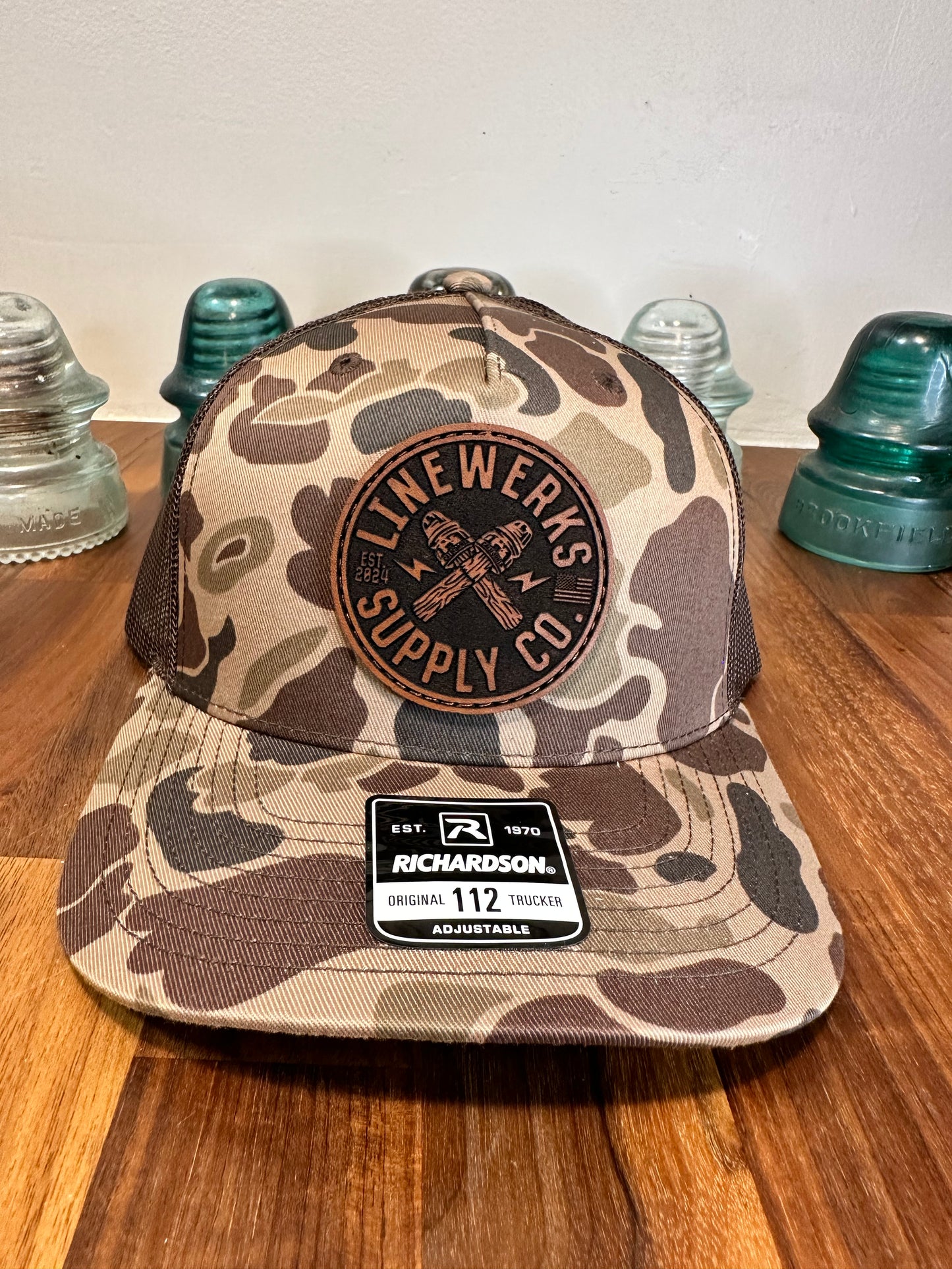 Richardson 112 Trucker Camo Leather Patch Hat