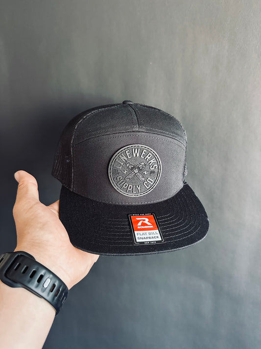 168-LP Richardson Seven-Panel Trucker Cap with Black Leather Patch